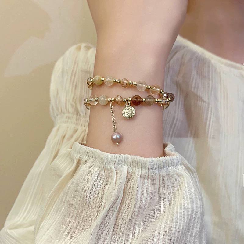 Double-Layer Smoky Quartz Beaded Bracelet – Minimal Handcrafted Style